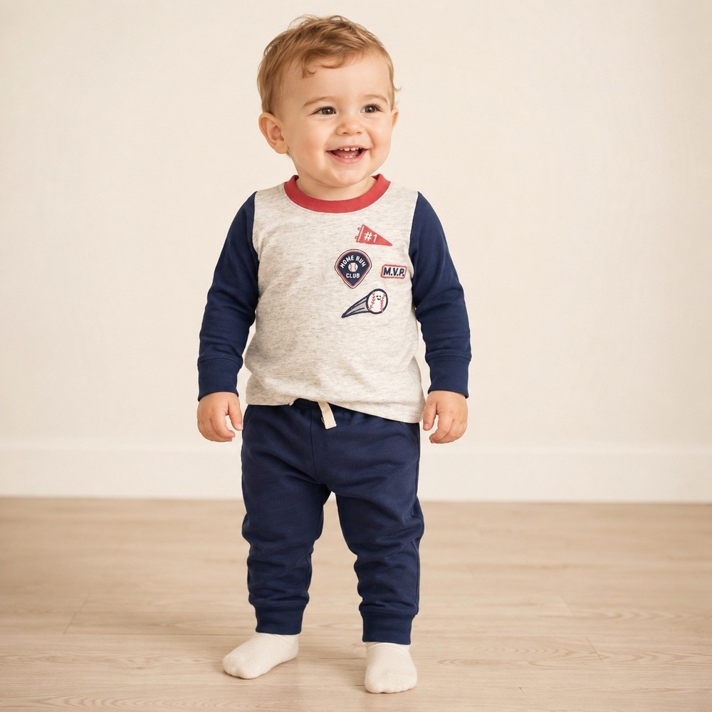 Carters Just One You Baby Boy 12M Baseball 2-Piece Jogger Set Navy Gray NEW